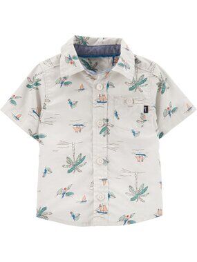 Baby Boys Tropical Print Short Sleeve Button-Up Shirt Cotton Summer Wear 3M By O